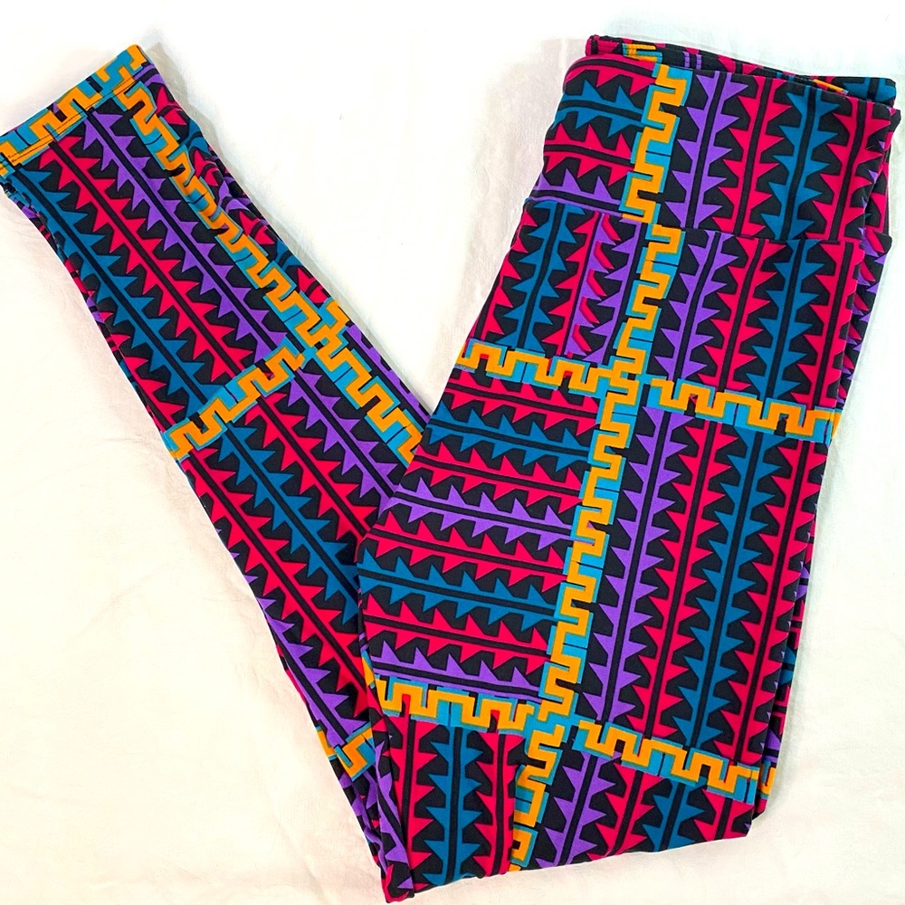 LuLaRoe geometric design yellow red blue purple leggings #3065